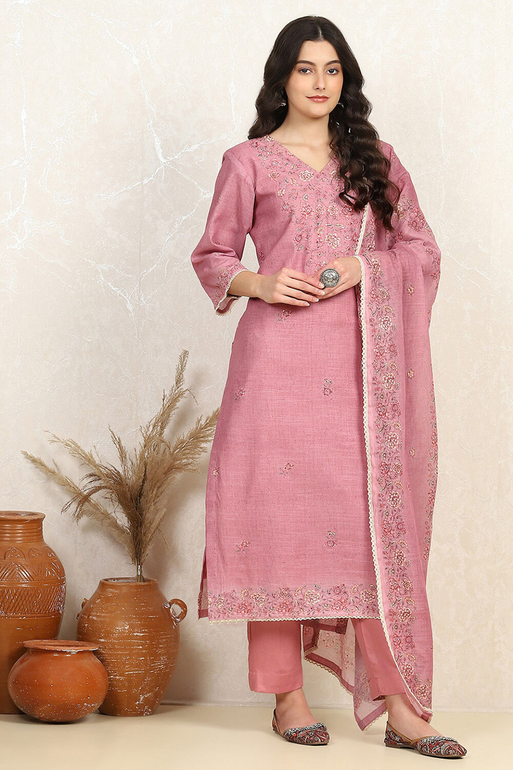 Sky Blue Linen Blend Unstitched Suit Set image number 6