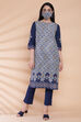 Navy Blue Cotton Straight Printed Kurta image number 6