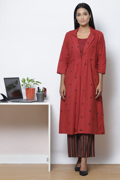Terracotta Straight Cotton Fusion Wear 3 Piece Set image number 5