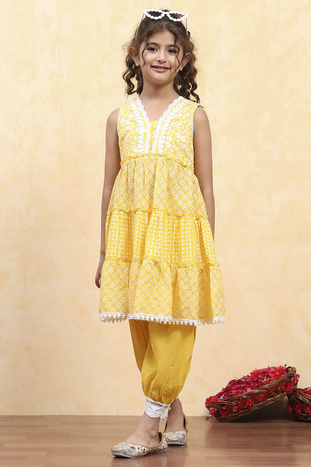 Dark Blue Cotton Tiered Printed Kurta Salwar Set image number 0