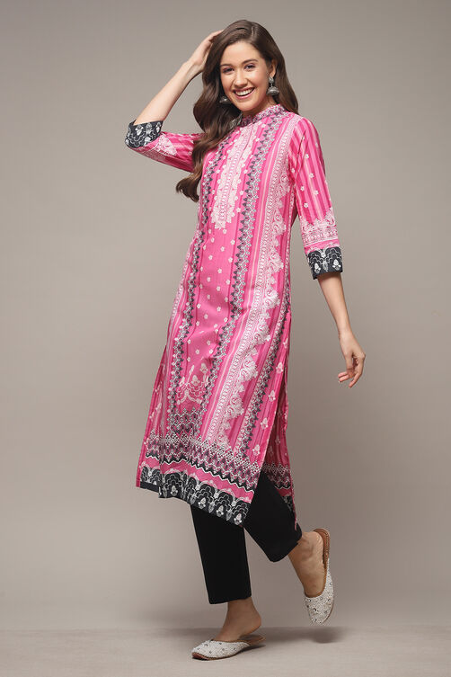 Ochre Cotton Straight Printed Kurta image number 0