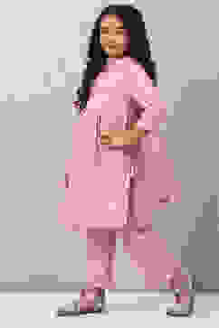 Blush Pink Viscose Straight  Kurta Palazzo Suit Set image number 5