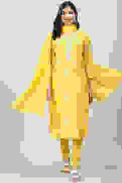 Yellow Straight Kurta Churidar Suit Set image number 0