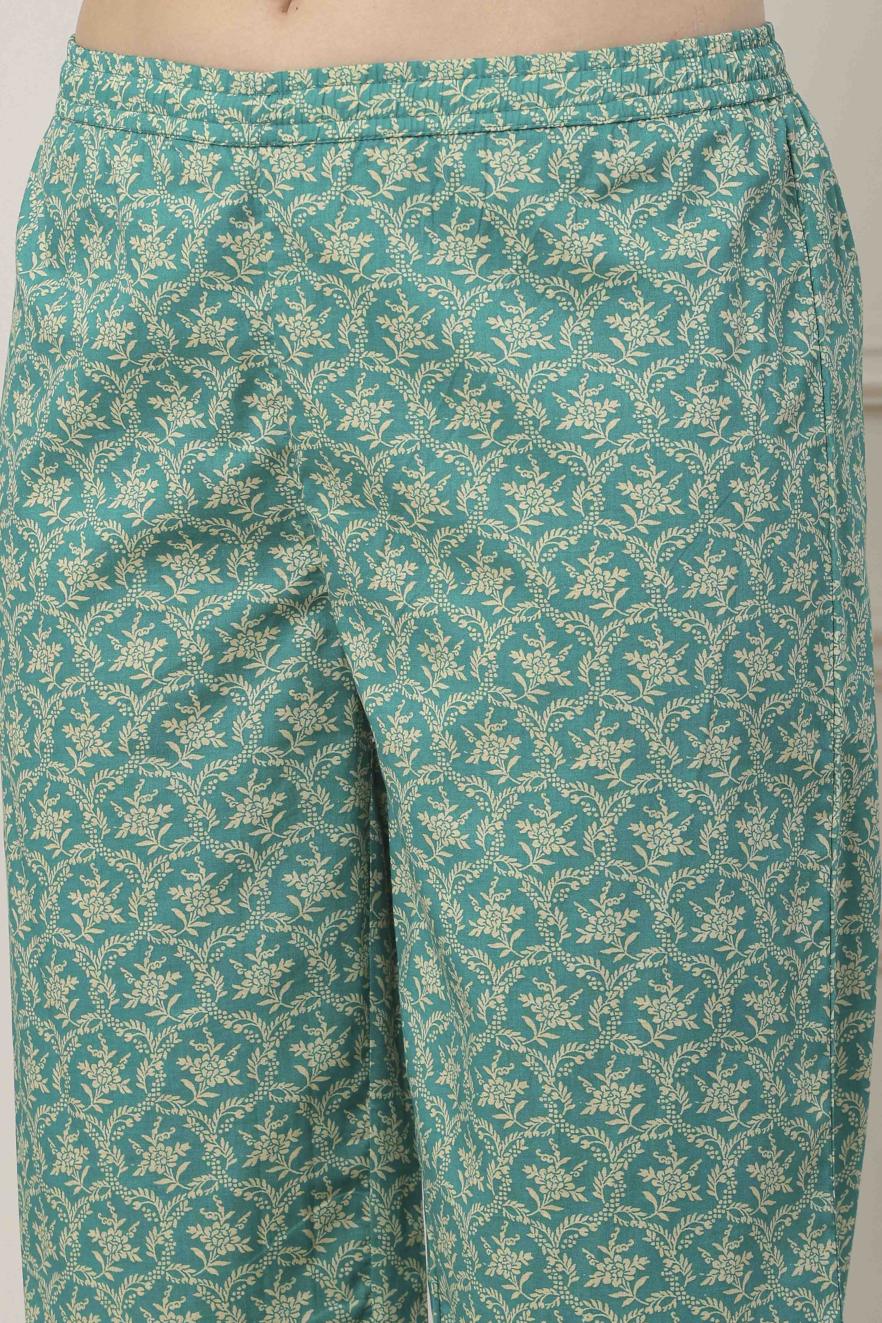 Red Cotton Floral Motifs Straight Suit Set image number 2