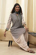 Black and Beige Printed Straight Suit Set image number 6
