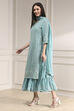 Powder Blue Cotton Blend Layered Embroidered Fusion Set image number 2