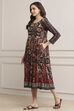 Rust Cotton Blend Flared Printed Dress image number 2