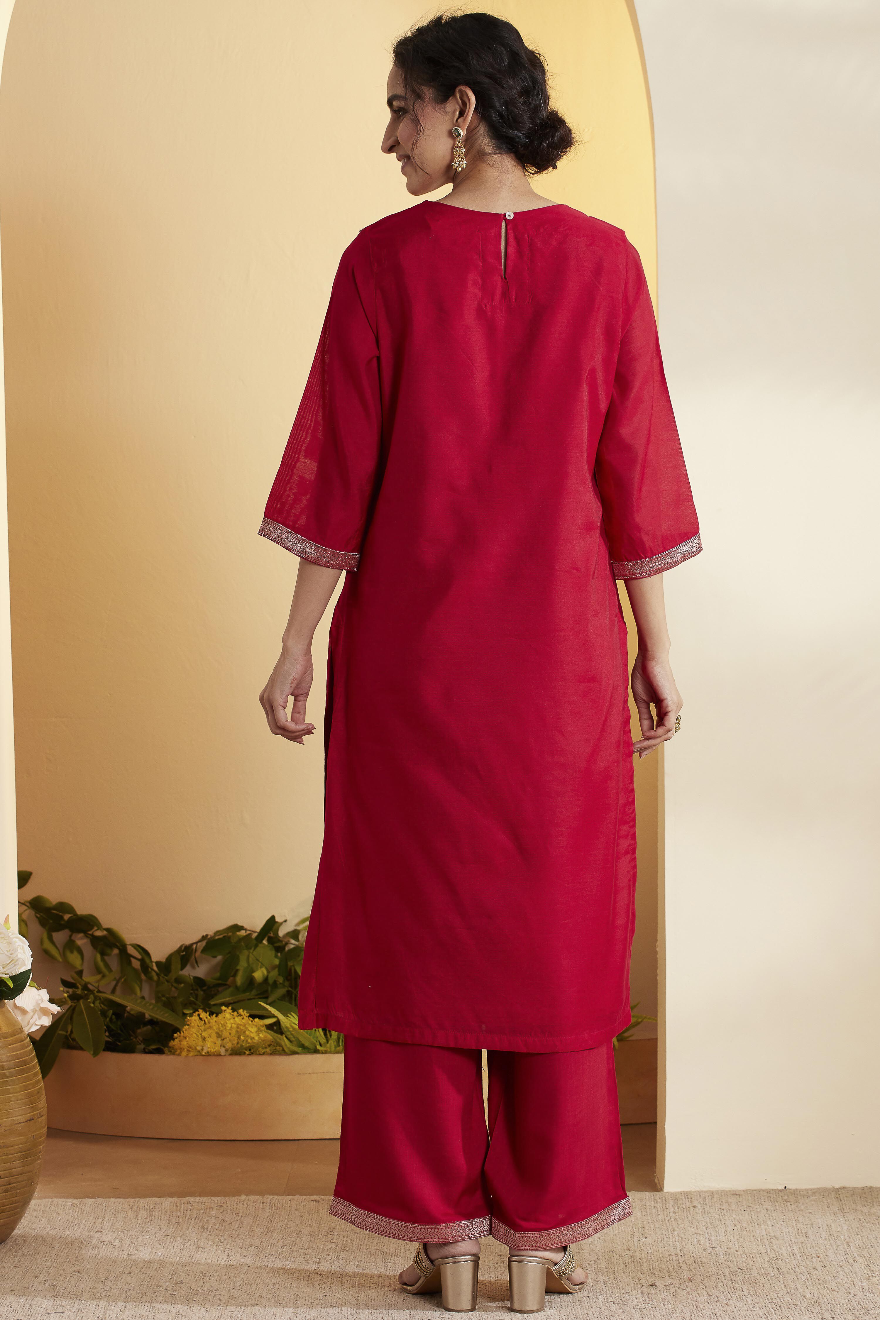 Black Yarndyed Straight Kurta Set image number 5