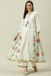 Off White Metallic Cotton A-Line Kurta Palazzo Suit Set image number 6