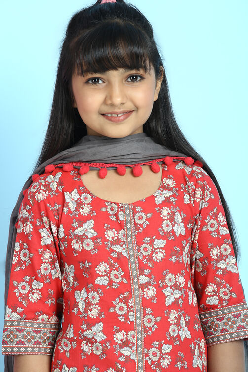 Red Cotton A-Line Straight Kurta Palazzo Suit Set image number 1