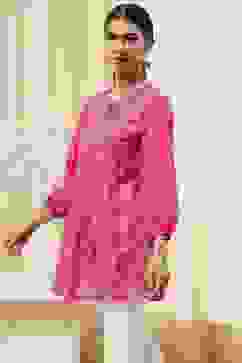 Pink Straight Printed Short Kurta image number 2