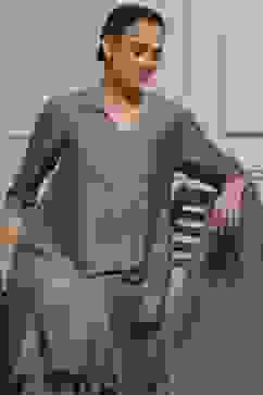 Grey Striped Straight Suit Set image number 7