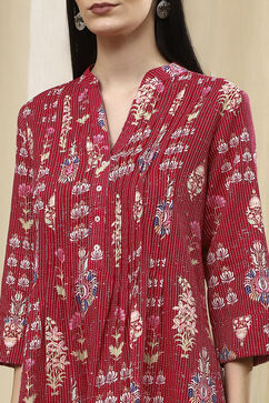 Pink Cotton Printed Straight Kurta image number 1