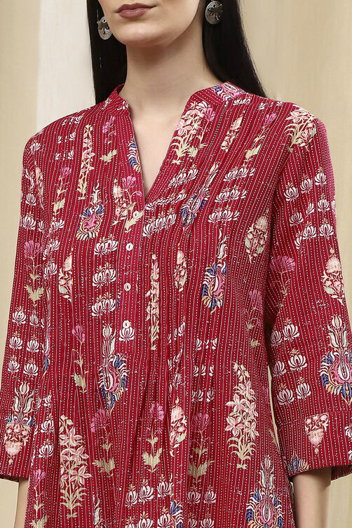Pink Cotton Printed Straight Kurta image number 1
