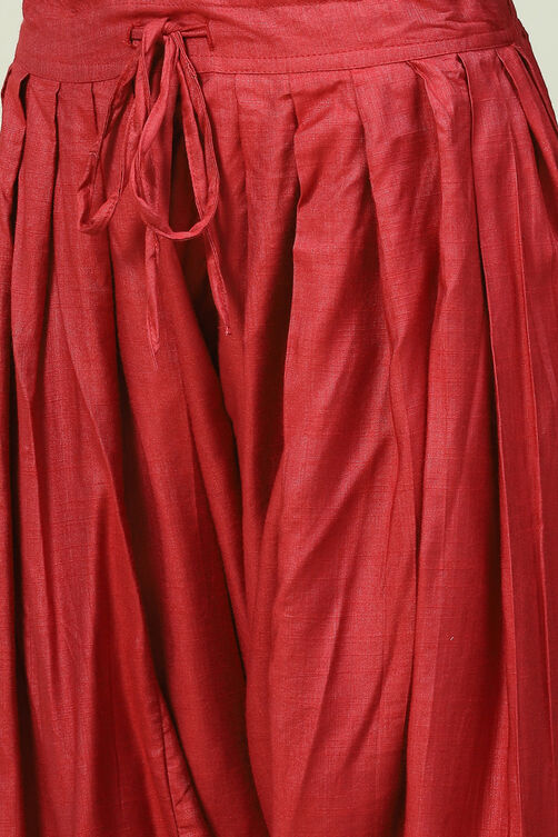 Berry Red Cotton Silk Straight Kurta Salwar Pant Suit Set image number 2