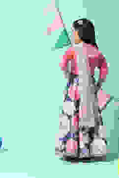 Pink & Blue Viscose Blend Lehenga Set image number 4