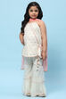 Cream Cotton Floral Embroidered Strappy Suit Set image number 7