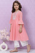 Pink Cotton Flared Embroidered Kurta Set image number 3
