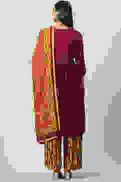 Maroon LIVA A-Line Kurta Palazzo Suit Set image number 4