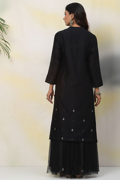 Black Straight Cotton Silk Fusion Wear 2 Piece Set image number 4