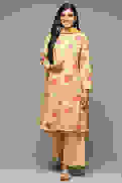 Yellow Art Silk Straight Kurta Narrow Pants Suit Set image number 7