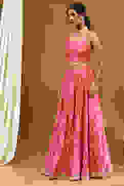 Coral-Pink Polyester Blend Anarkali Lehenga Set image number 5