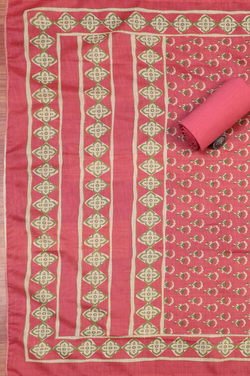 Aqua Cotton Handloom Unstitched Suit Set image number 3
