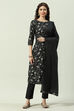 Black Printed Straight Kurta Regular Pants Suit Set image number 0