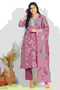 Mauve Linen Digital Print Unstitched Suit Set image number 7