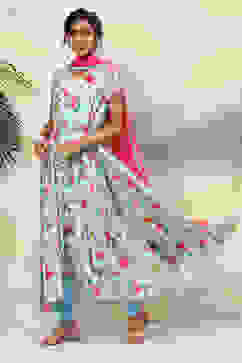 Sea Green Art Silk Anarkali Kurta Churidar Suit Set image number 5