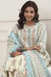 Cream-Colored Cotton Printed Straight Suit Set image number 7