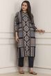 Black Polyester Printed Straight Kurta Pants Set image number 0