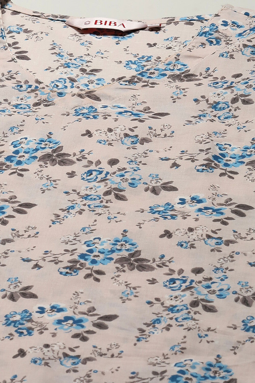 Cream Cotton Blend Floral Printed Straight Kurta image number 1