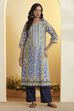 Blue Cotton Straight Kurta image number 5