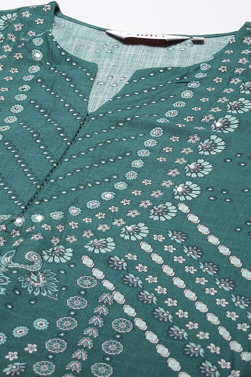 Green LIVA Straight Printed Kurta image number 1