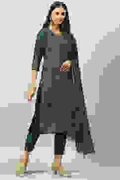 Emerald Green Art Silk Straight Kurta Slim Pants Suit Set image number 6