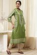 Green Cotton Printed Straight Kurta image number 4