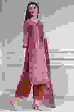 Red Cotton Printed Straight Suit Set image number 5