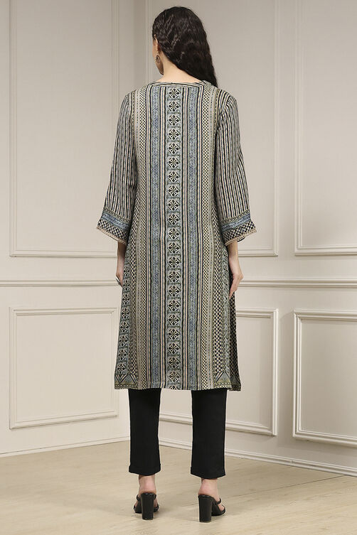 Blue Viscose Rayon Straight Printed Kurta image number 3