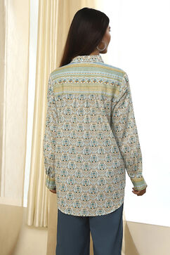 Blue Cotton Printed Straight Shirt image number 3