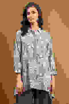 Sage Blue Cotton Straight Shirt image number 5