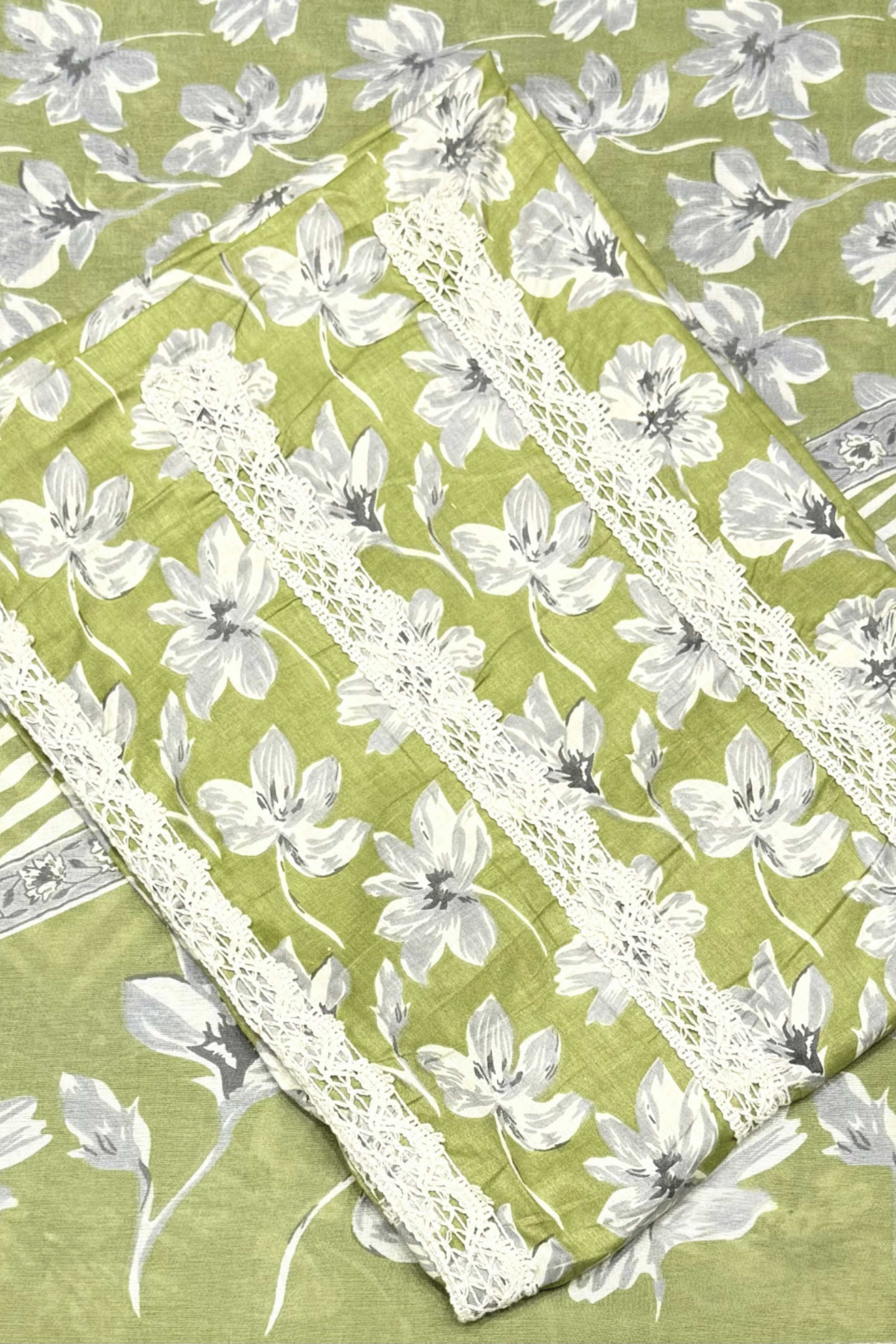 Green Cotton Printed Unstitched Suit Set image number 1