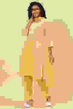 Yellow Art Silk Straight Kurta Regular Pant Suit Set image number 5