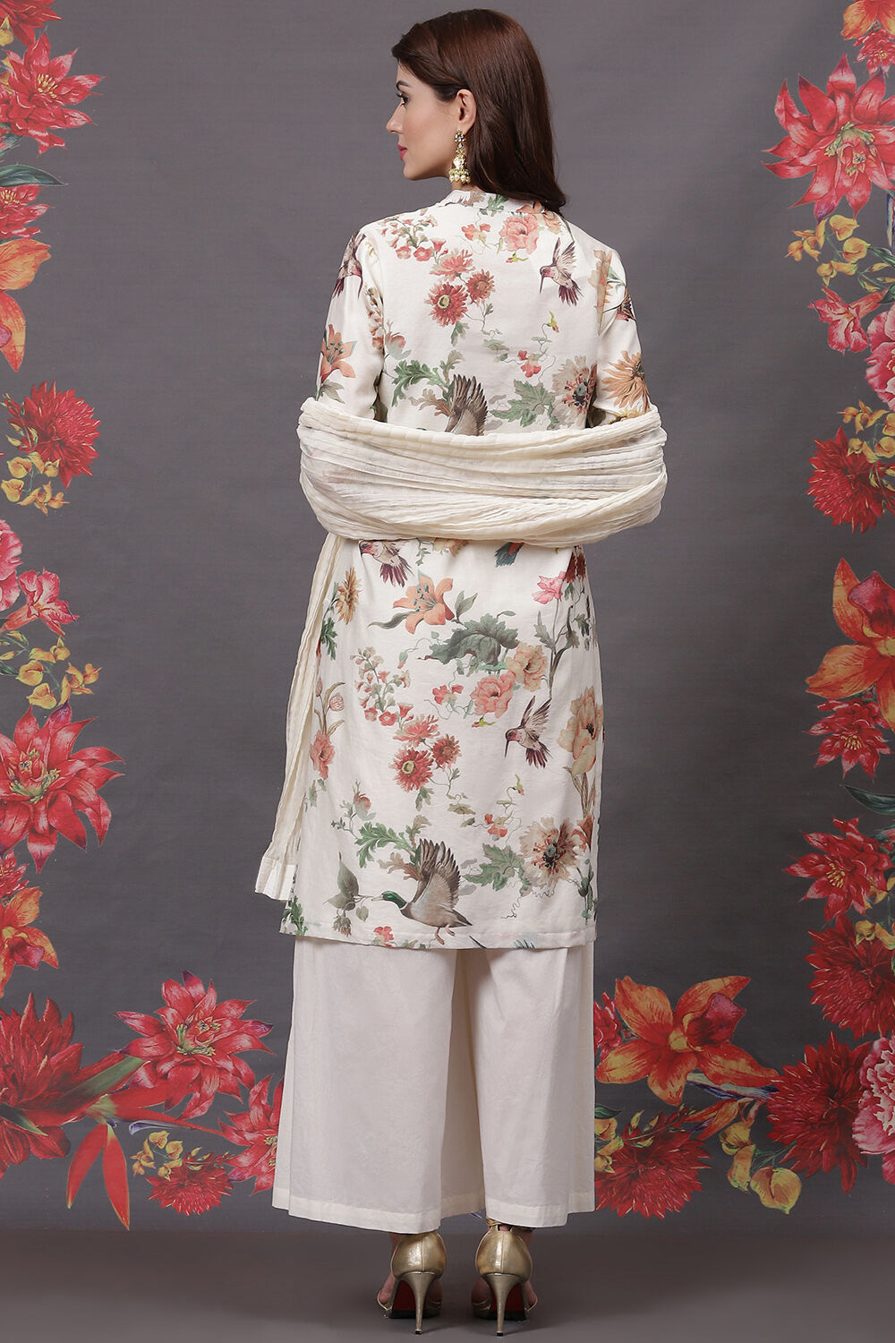 Rohit Bal Off White Cotton Silk Straight Printed Suit Set image number 6