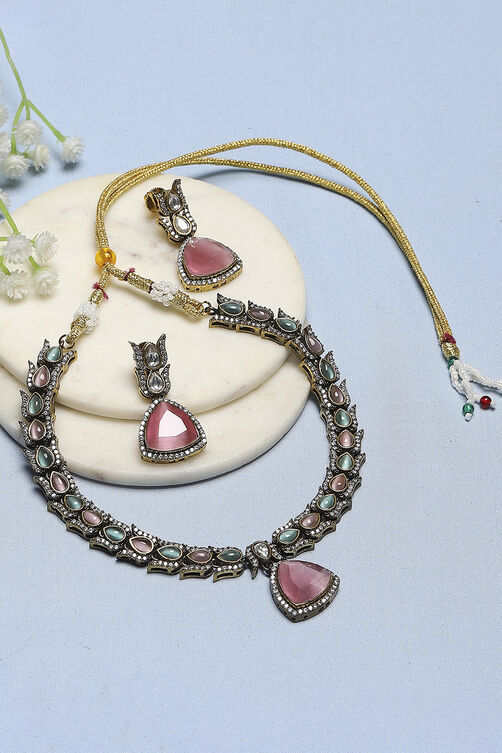 Pink-Green Brass Drop & Danglers image number 0