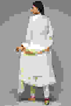 Off White Cotton Blend Layered Kurta Churidar Suit Set image number 5