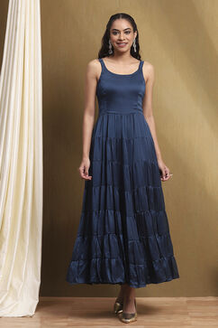 Blue Georgette Festive Tiered Anarkali Dress image number 5