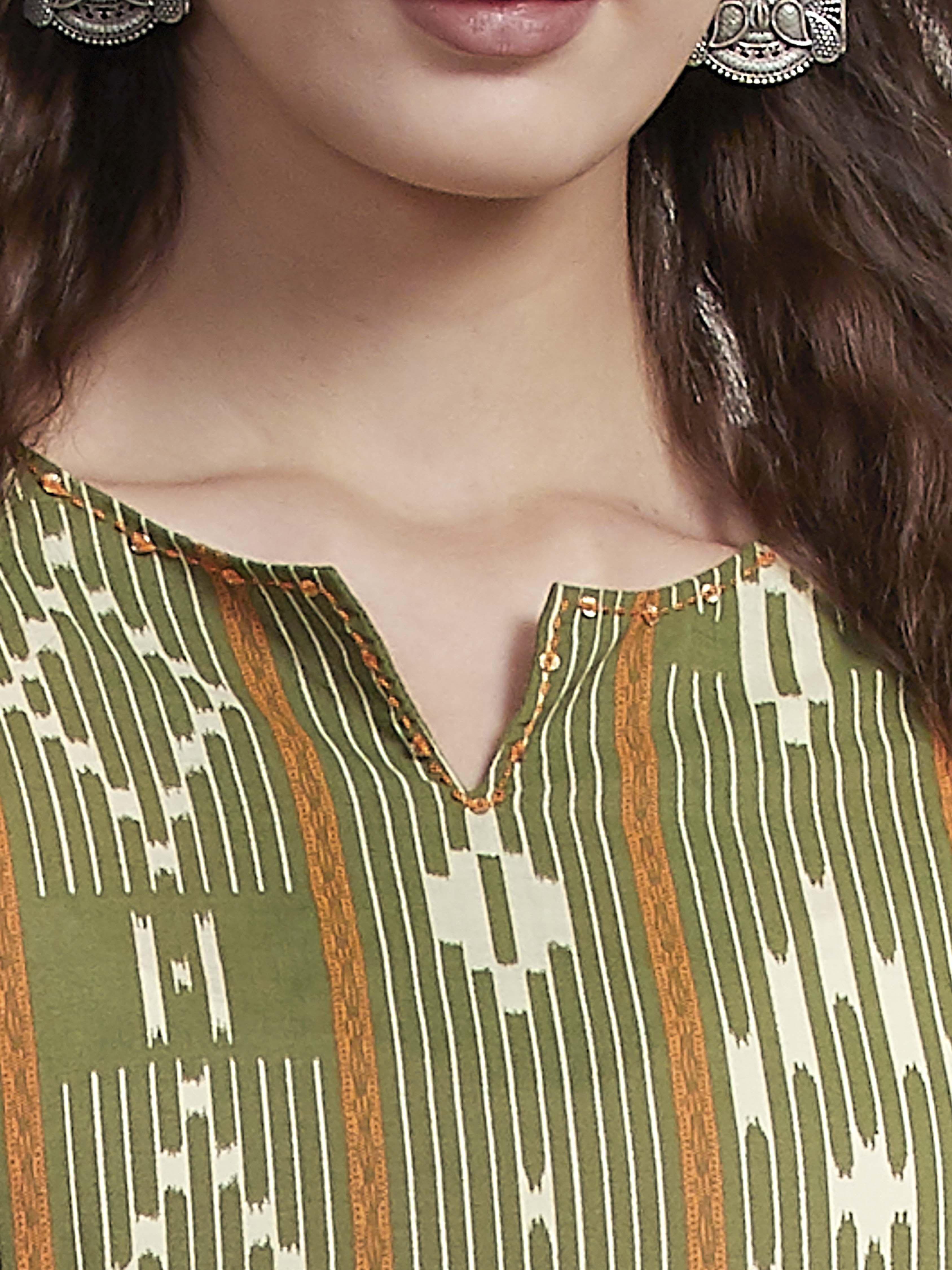 Green Cotton Printed Straight Kurta image number 7