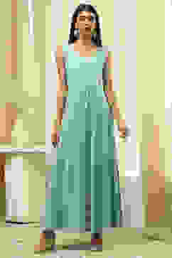 Turquoise Printed Layered Cape Dress image number 2