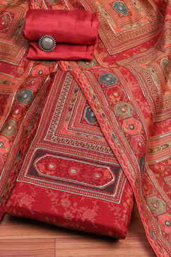 Teal Chanderi Floral Printed Unstitched Suit Set image number 0